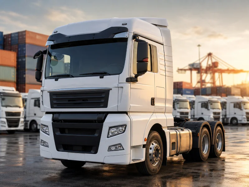 Caminhão trator SITRAK C7H 6x4 realizado em um pátio de exportação na China, a configuração que define seu preço